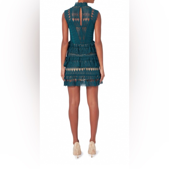NEW SELF PORTRAIT GUIPURE LACE TEAL TIERED PARTY DRESS NWT! - Picture 4 of 8